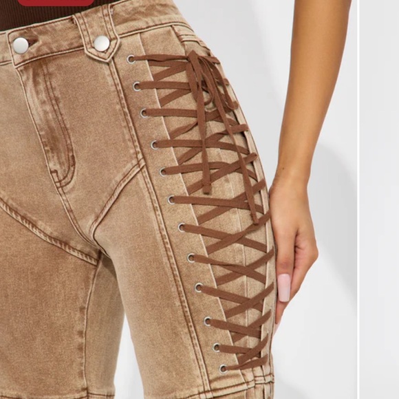 Fashion Nova Tan Lace-Up Pants - Picture 2 of 16